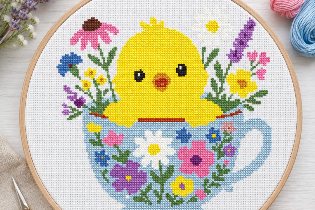 Baby Chick Floral Cross Stitch