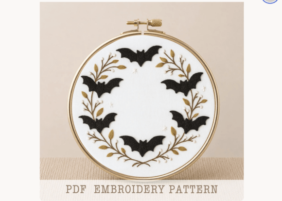 Bats Wreath Hand Embroidery Pattern