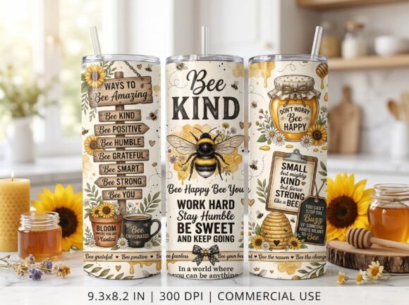 Bee Kind Tumbler Wrap PNG