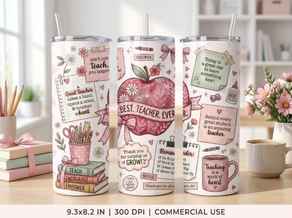Best Teacher Ever Pink Tumbler Wrap