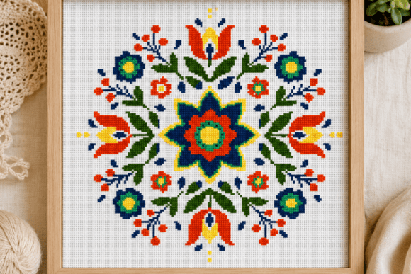 Botanical Star Mandala Cross Stitch