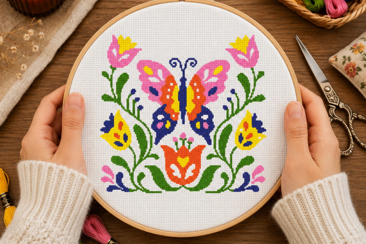 Butterfly Tulip Floral Cross Stitch