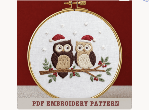 Christmas Owl Hand Embroidery Template