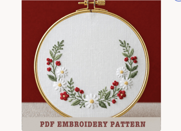 Christmas Wreath Hand Embrodery Templat