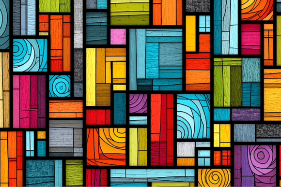 Colorful Geometric Wood Mosaic Pattern