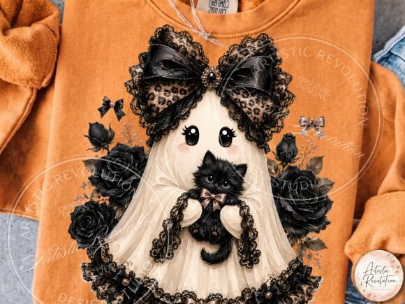 Coquette Gothic Halloween Ghost PNG