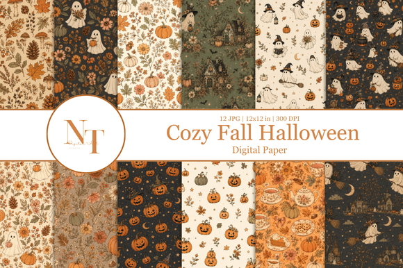 Cozy Fall Halloween Digital Paper