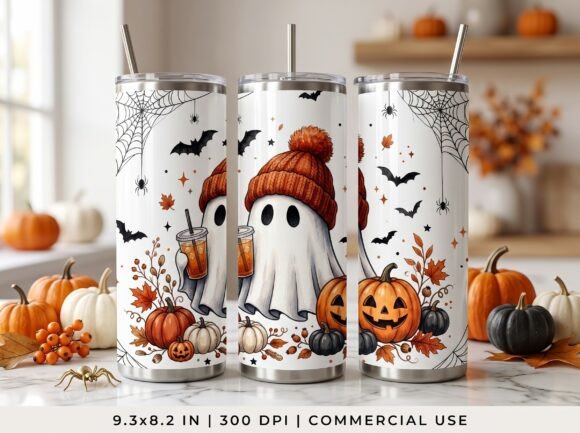 Cute Ghost Tumbler Wrap Autumn PNG