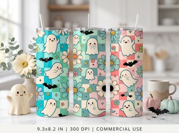 Cute Ghost Tumbler Wrap Halloween PNG
