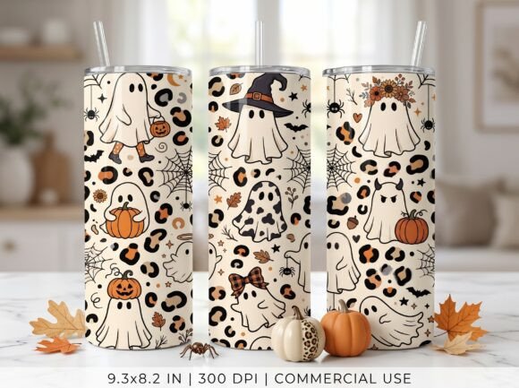 Cute Ghost Tumbler Wrap Halloween PNG