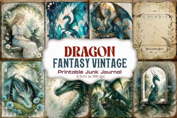 Dragon Fantasy Vintage Junk Journal Page
