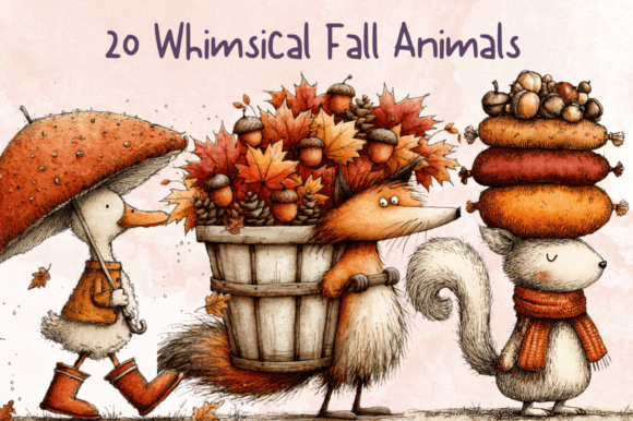 Fall Animals Whimsical Clipart Bundle