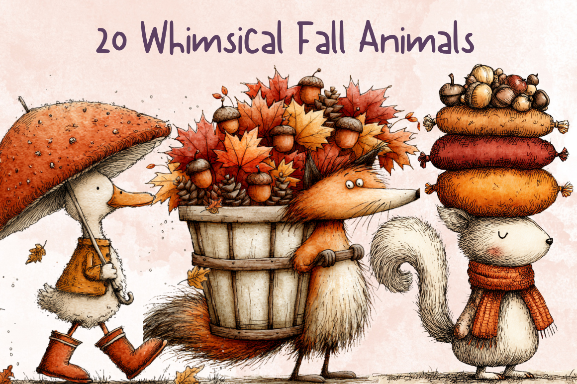 Fall Animals Whimsical Clipart Bundle