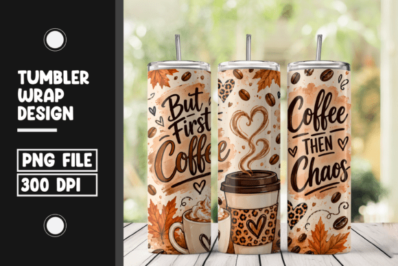 Fall Coffee Tumbler Wrap PNG Sublimation