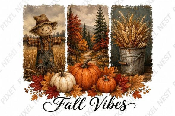 Fall Vibes Scarecrow Pumpkins Autumn Png