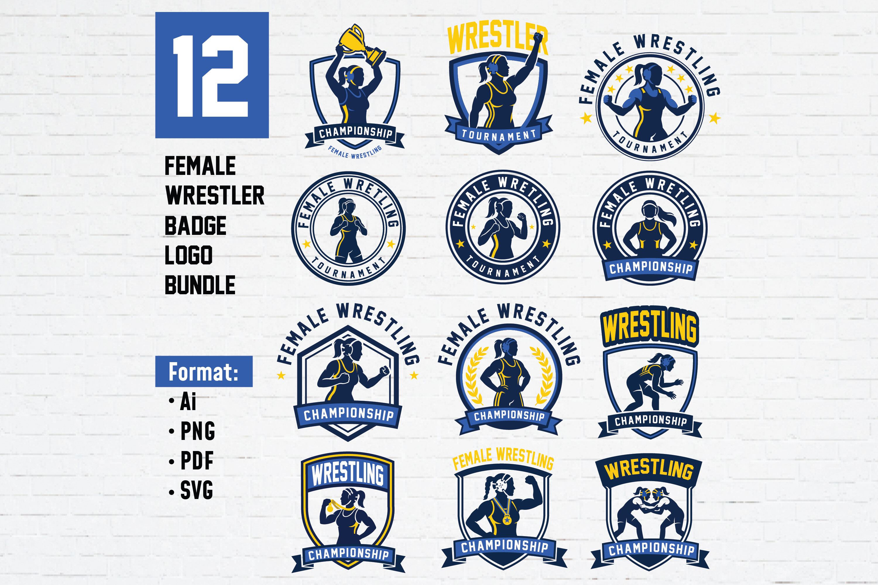 Female Wrestling Badge Emblem Bundle