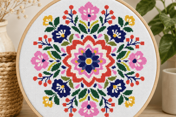 Floral Berry Mandala Cross Stitch