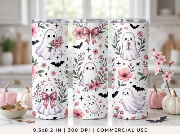 Floral Ghost Tumbler Wrap PNG