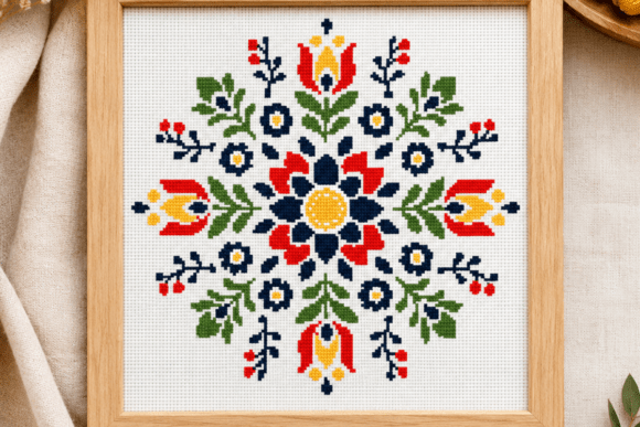 Floral Snowflake Mandala Cross Stitch