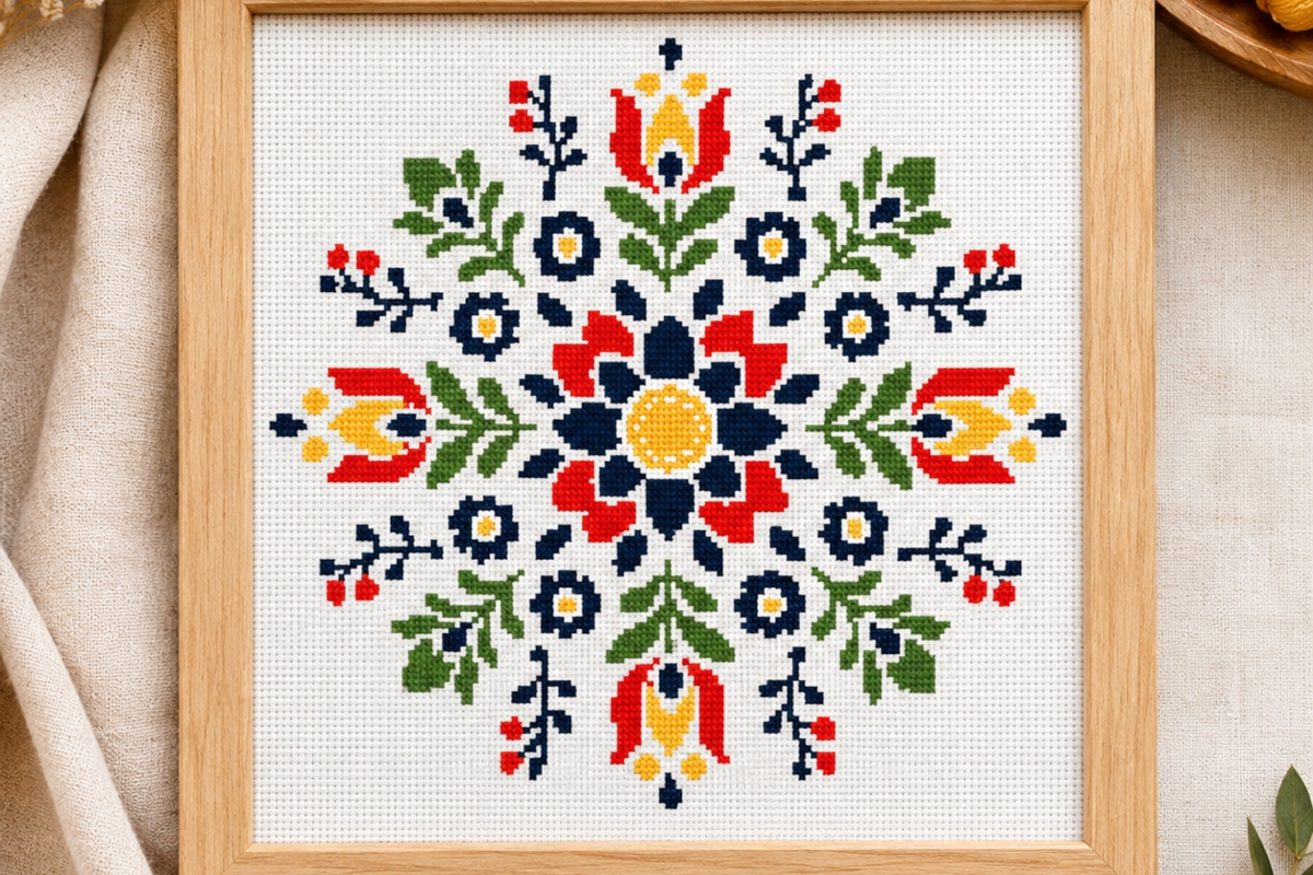 Floral Snowflake Mandala Cross Stitch