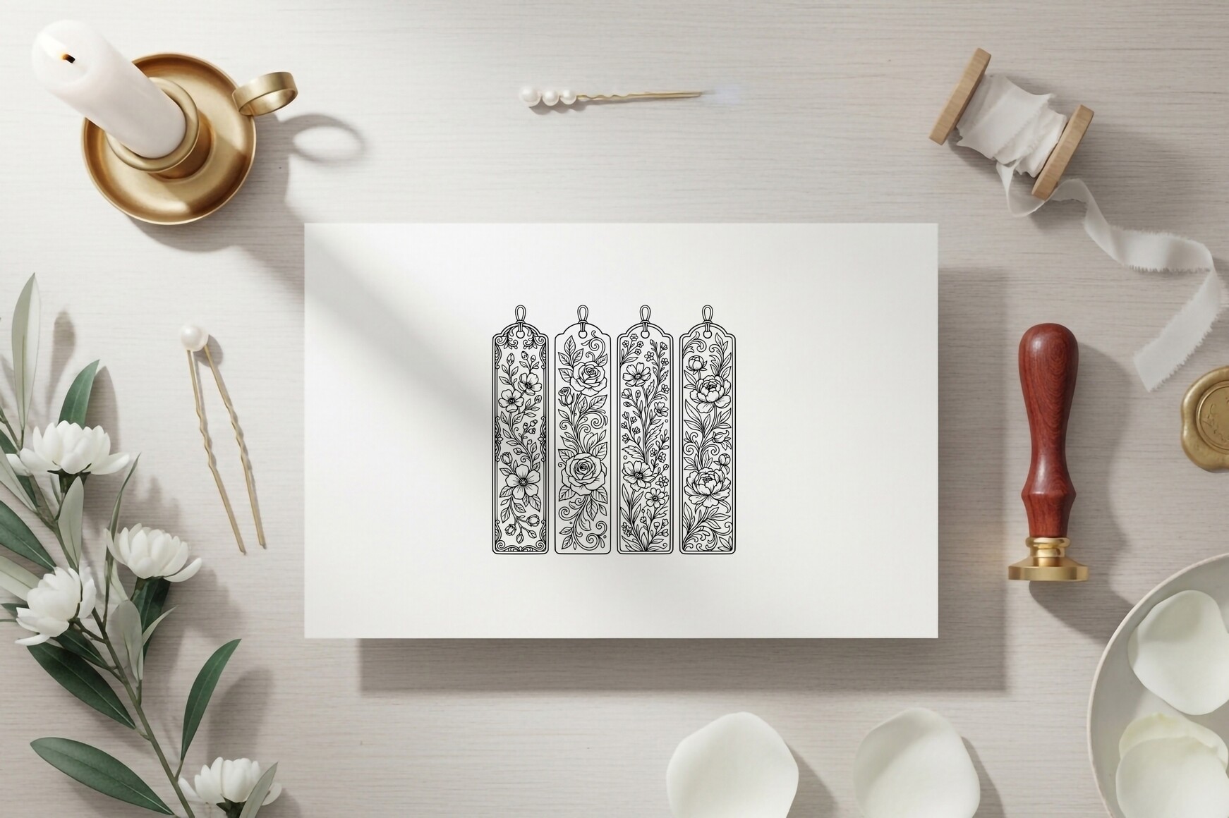Floral Bookmark Coloring Page Designs