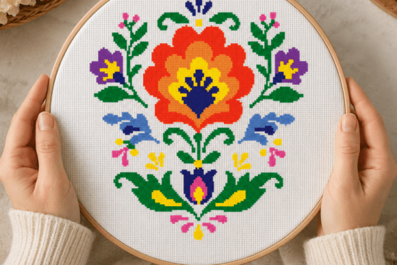 Folk Floral Motif Cross Stitch