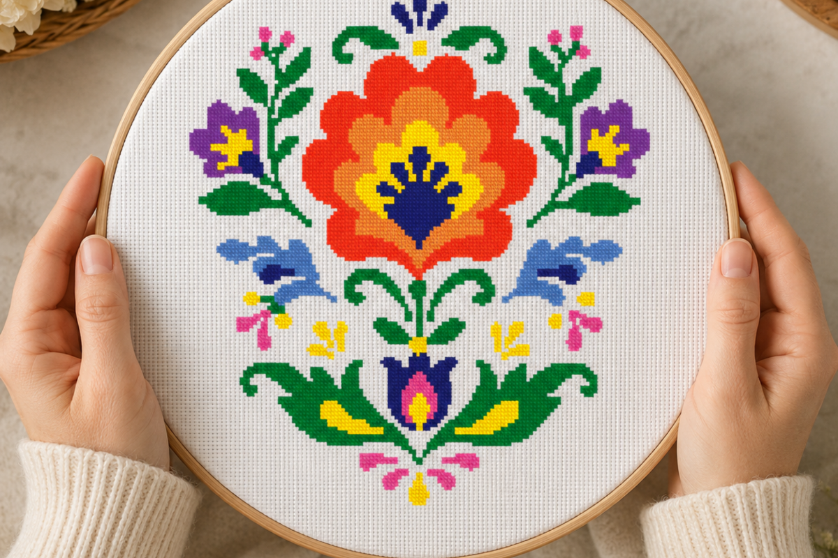 Folk Floral Motif Cross Stitch