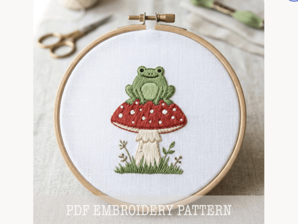 Frog Embroidery Pattern, Beginner Crafts
