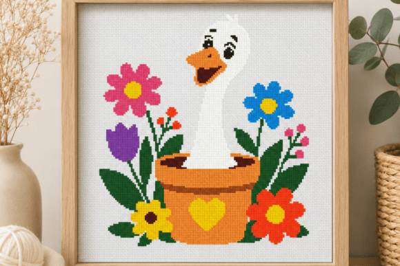 Goose Flower Pot Cross Stitch