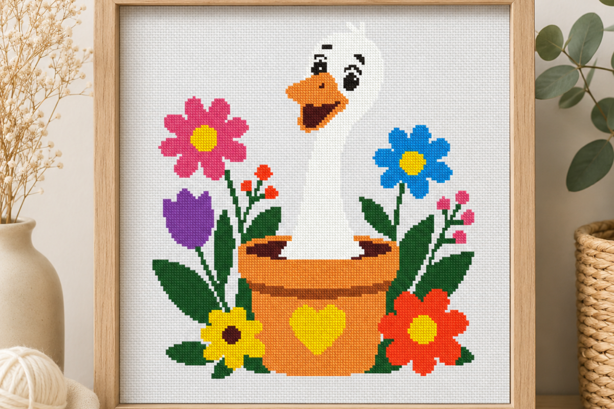 Goose Flower Pot Cross Stitch