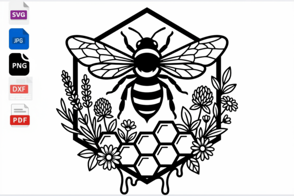 Honey Bee Hexagon Floral SVG Cut File