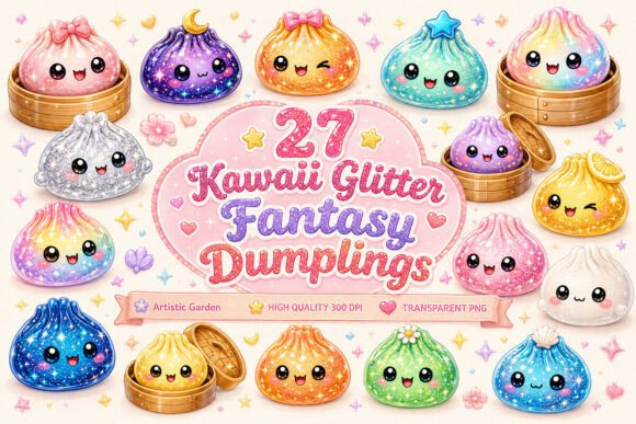 Kawaii Glitter Fantasy Dumplings Clipart