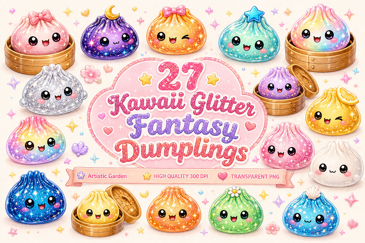 Kawaii Glitter Fantasy Dumplings Clipart