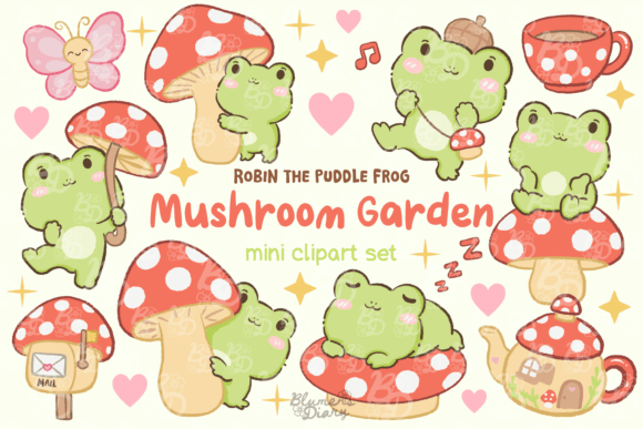 Kawaii Mushroom Garden Frog Clipart