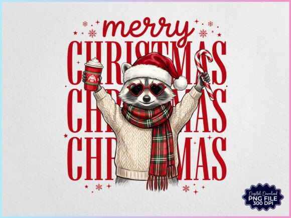 Merry Christmas Raccoon PNG
