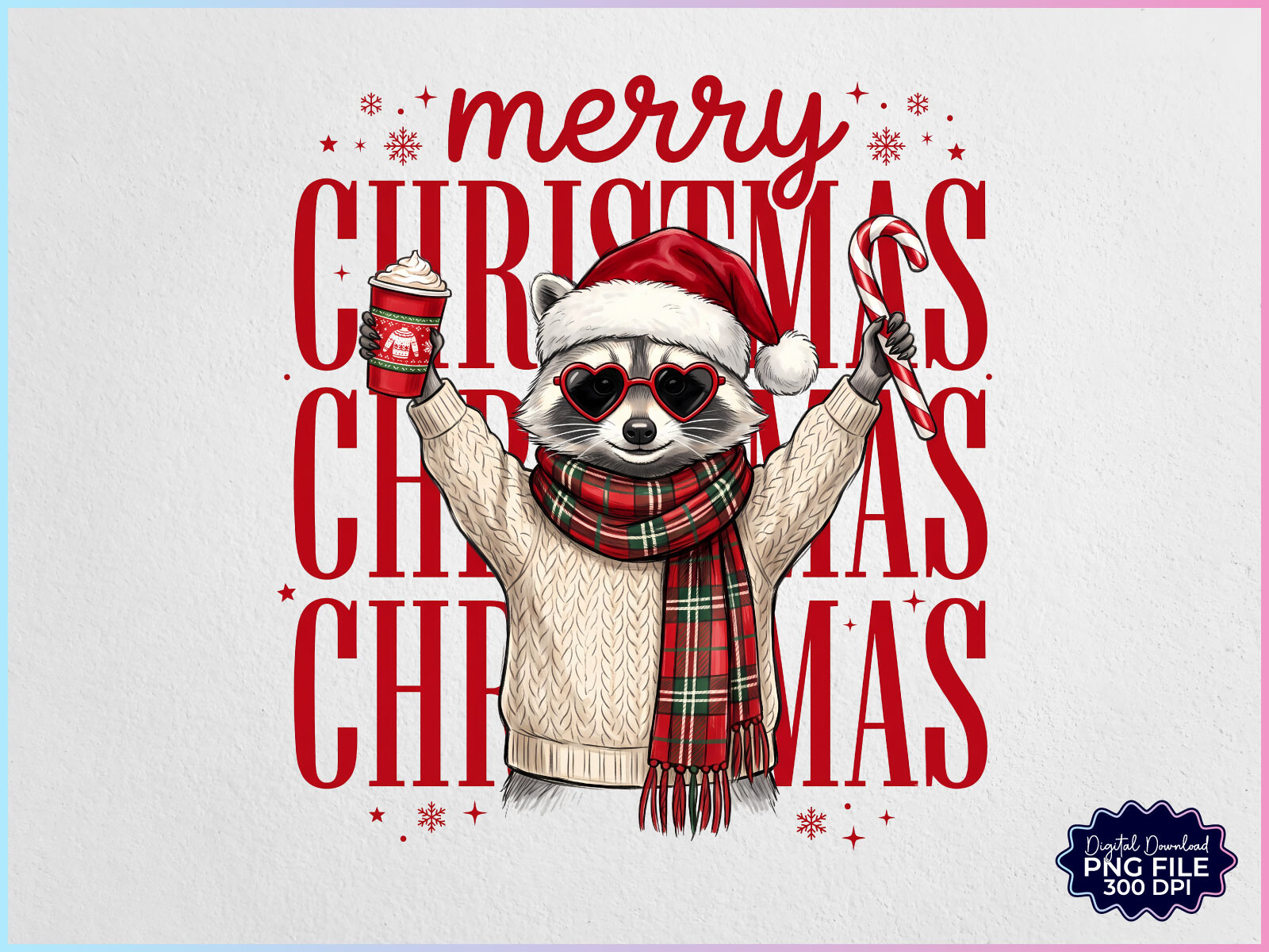 Merry Christmas Raccoon PNG