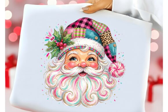 Pink Patchwork Santa Christmas PNG