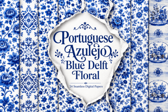 Portuguese Azulejo Blue Delft Floral