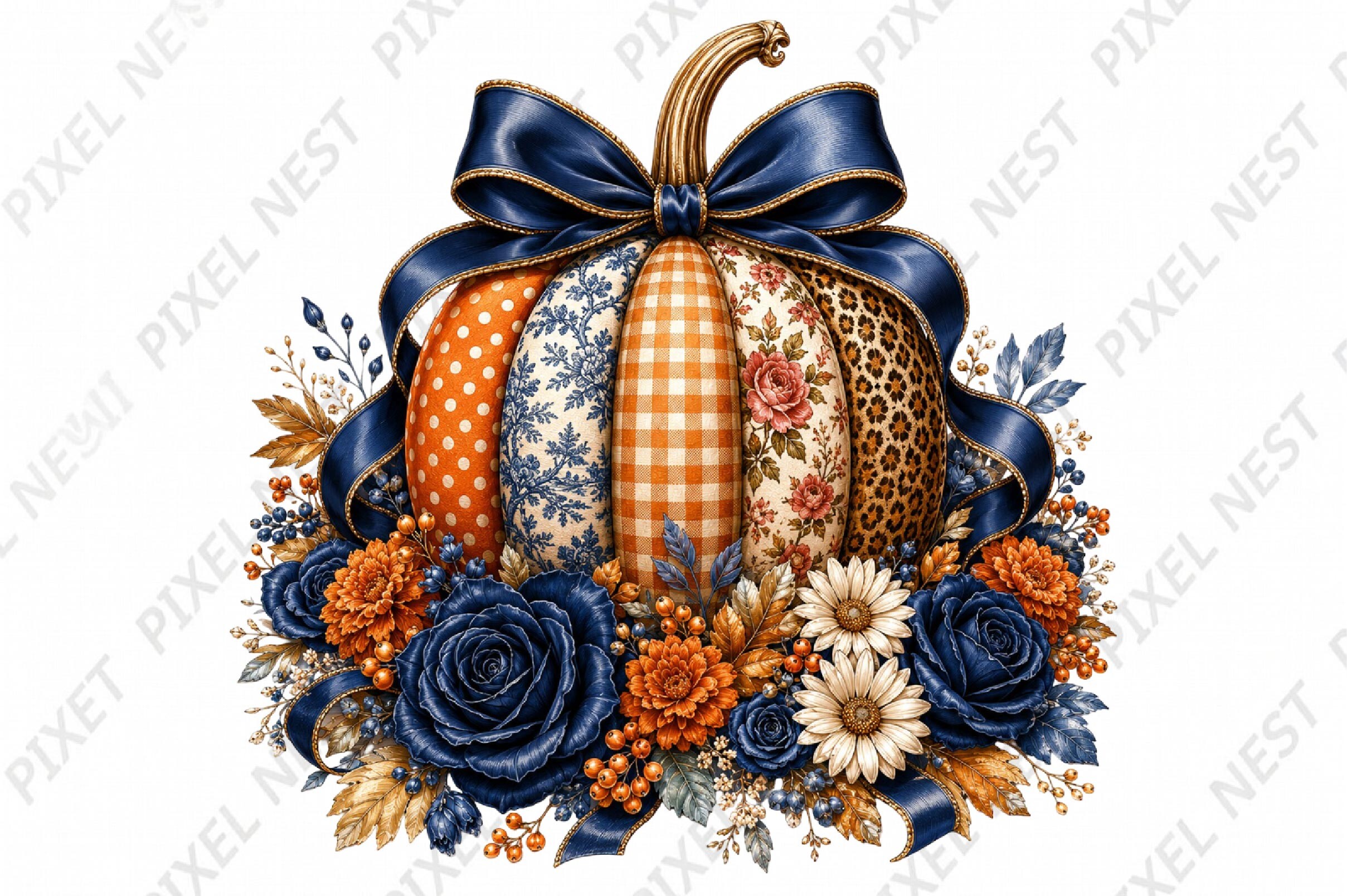 Preppy Coquette Pumpkin Floral Fall Png