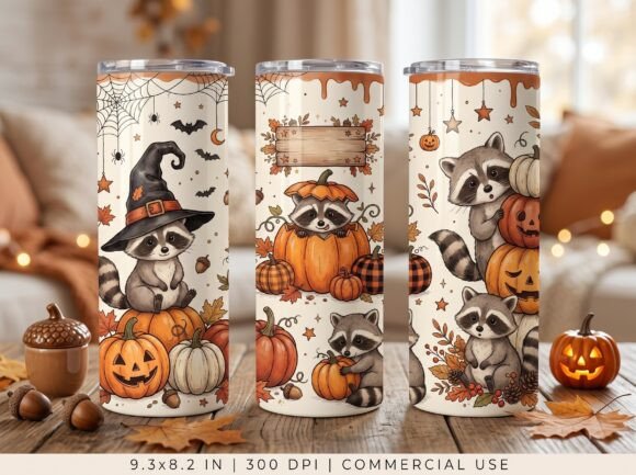Raccoon Tumbler Wrap Halloween PNG