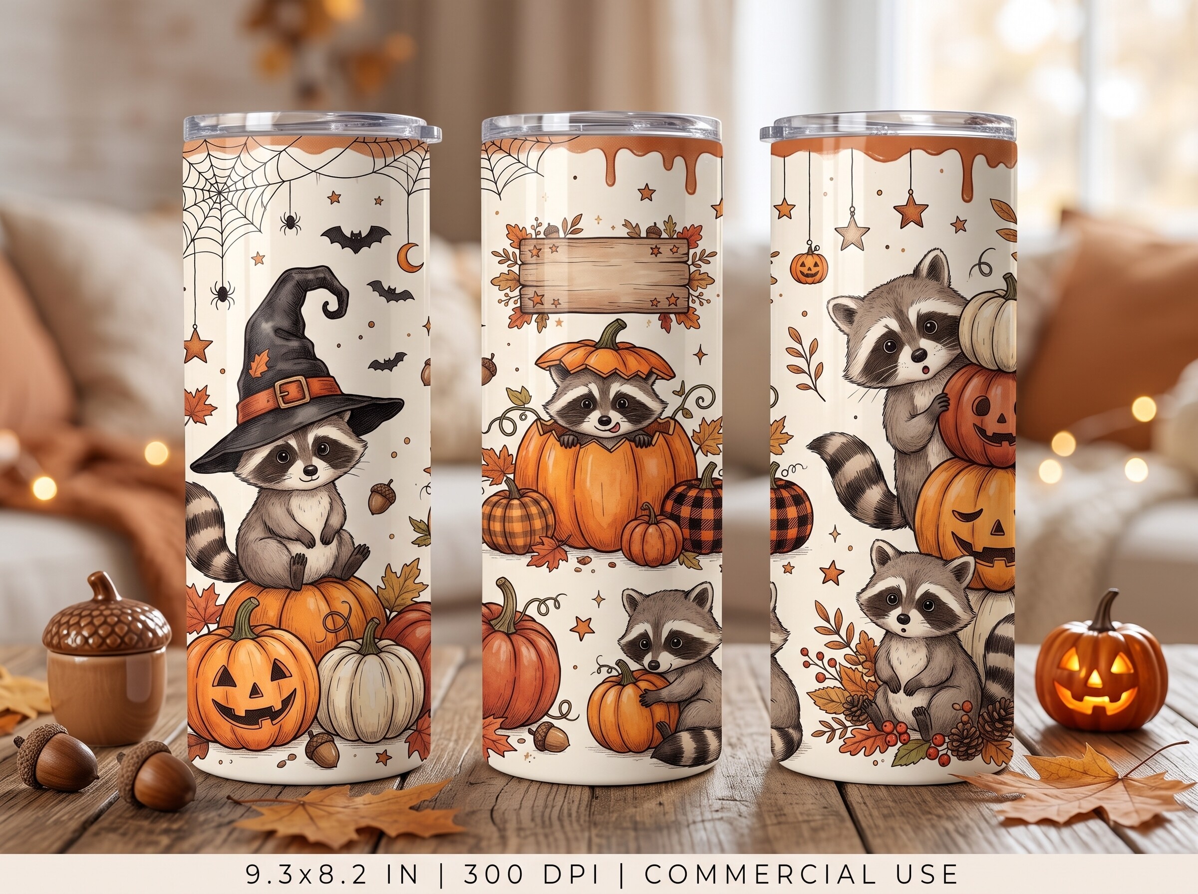 Raccoon Tumbler Wrap Halloween PNG