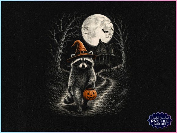 Retro Vintage Halloween Raccoon PNG