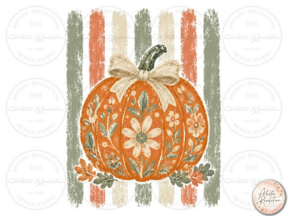 Rustic Fall Floral Pumpkin PNG