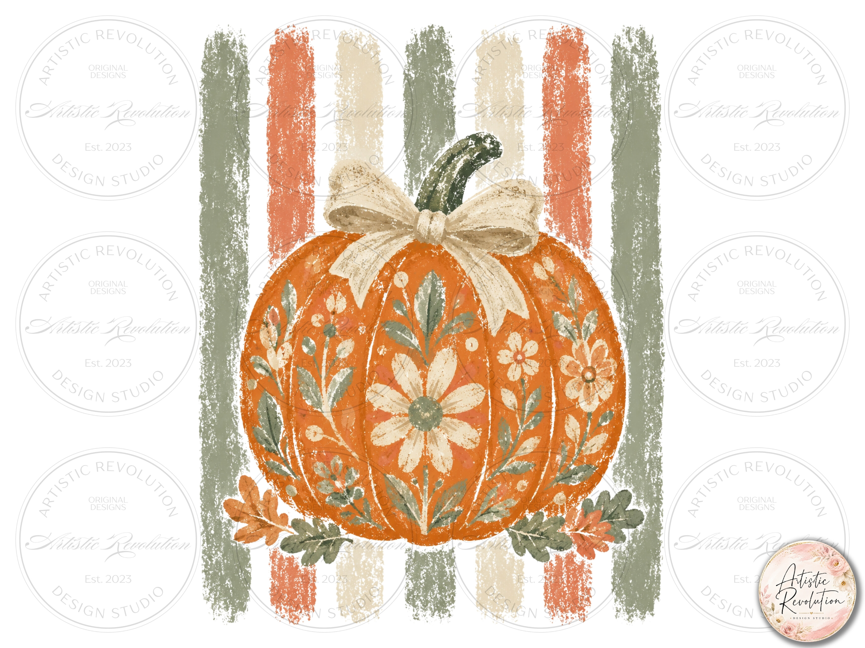 Rustic Fall Floral Pumpkin PNG