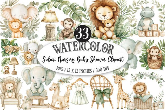 Safari Nursery Baby Shower Clipart PNG