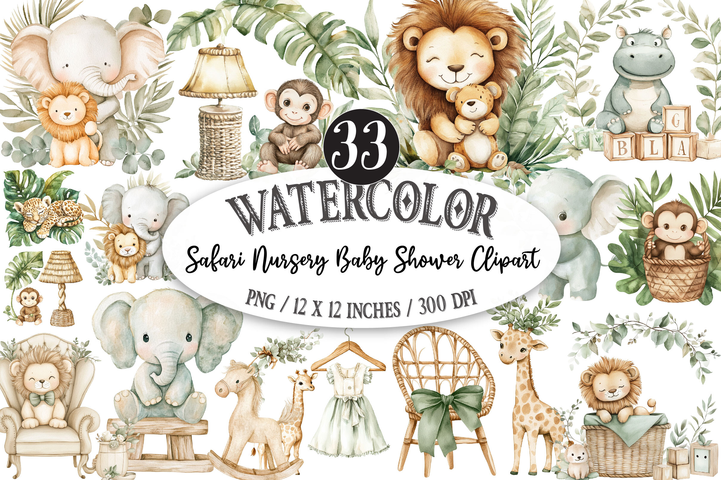 Safari Nursery Baby Shower Clipart PNG