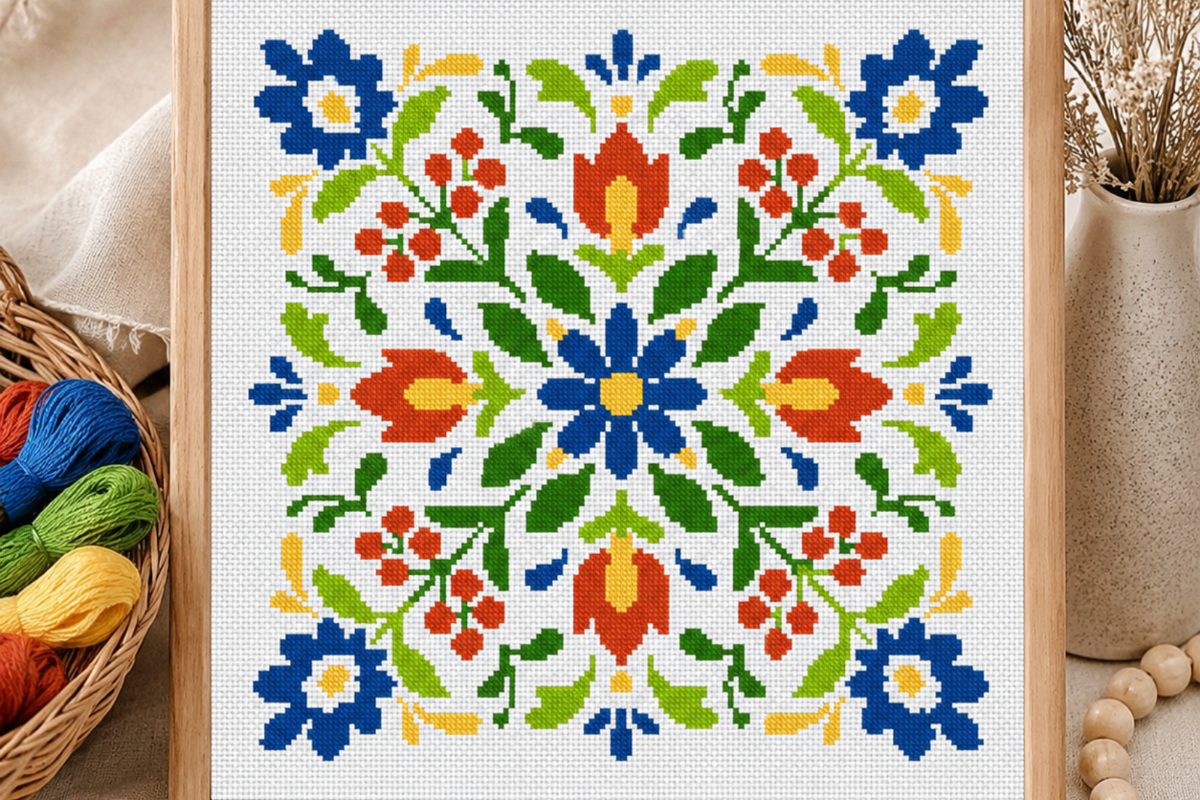 Scandinavian Floral Folk Cross Stitch