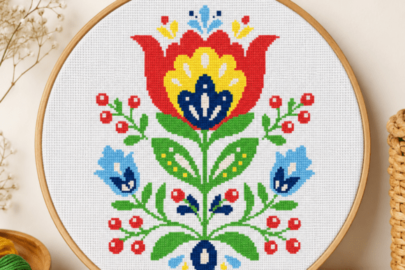 Scandinavian Tulip Floral Cross Stitch
