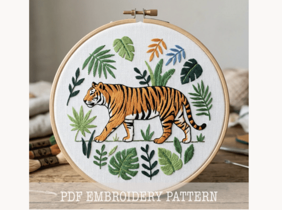 Tiger in Jungle Hand Embroidery Template