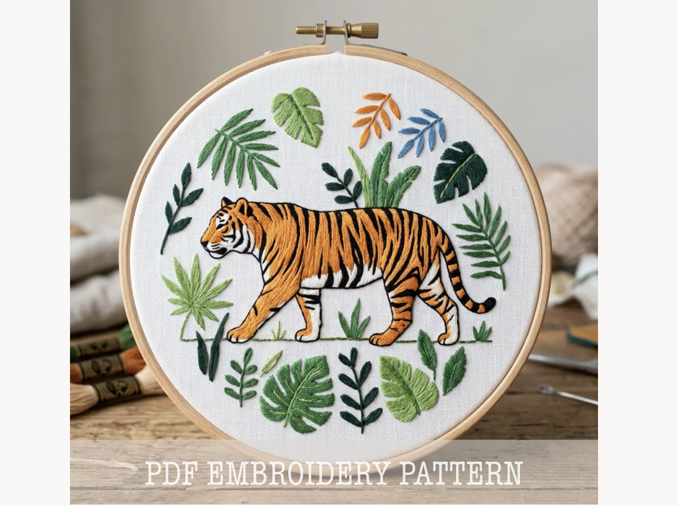 Tiger in Jungle Hand Embroidery Template